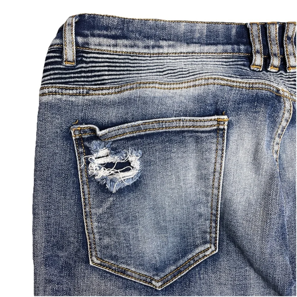 Crysp Denim Mens Mid-Rise Distressed Moto Biker Skinny Stretch‎ Jeans 36x32